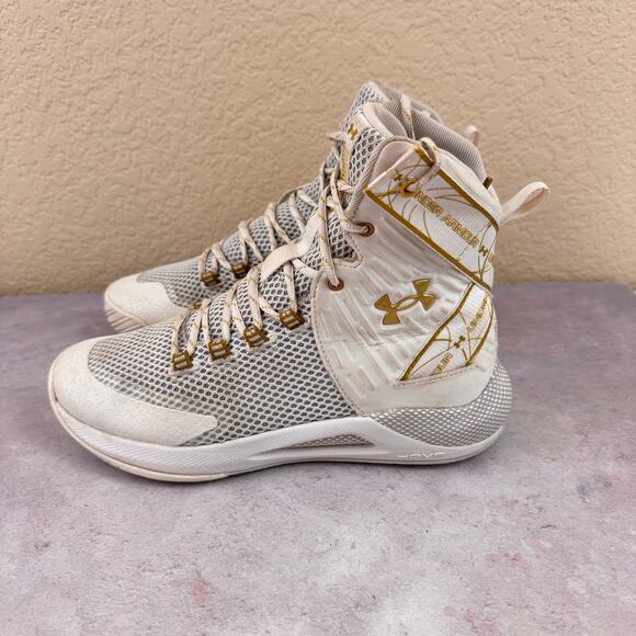 Under Armour Highlight HOVR Ace Sz 8.5 White Gold High-Top Volleyball Shoes - Picture 3 of 14